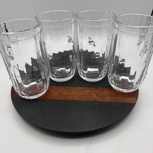 4 Joules Bee Embossed Glasses "Sipping Pretty" Beaded Rim Highball Tumbler NWOT